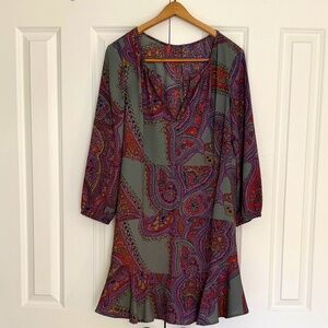 SOLD | 1970s boho paisley mini/midi long sleeves dress